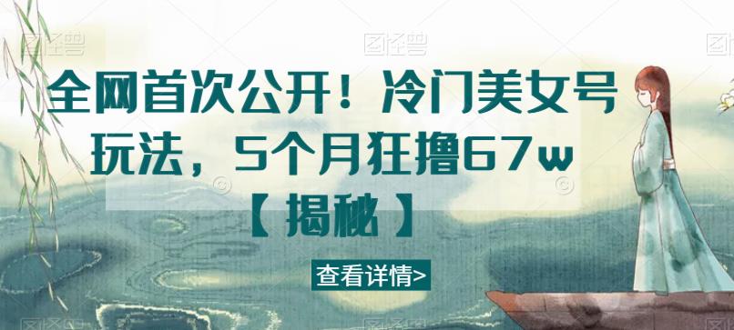 全网首次公开！冷门美女号玩法，5个月狂撸67w【揭秘】-靠谱项目库