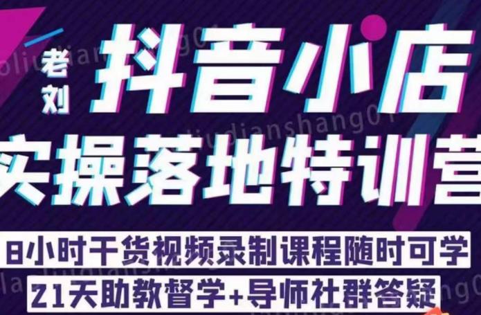 老刘·抖店商品卡流量，​抖音小店实操落地特训营，8小时干货视频录制课程随时可学-靠谱项目库
