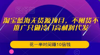 淘宝蓝海无货源项目，不囤货不推广只做冷门高利润代发，花一半时间赚10倍钱-靠谱项目库