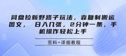 网盘拉新野路子玩法，靠复制搬运图文， 日入几张，2分钟一条，手机操作轻松上手-靠谱项目库
