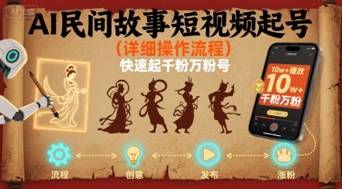 AI民间故事短视频起号，详细操作流程，快速起千粉万粉号-靠谱项目库