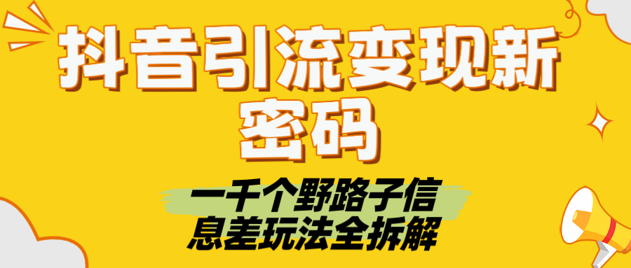 抖音引流变现新密码！一千个野路子信息差玩法全拆解-靠谱项目库
