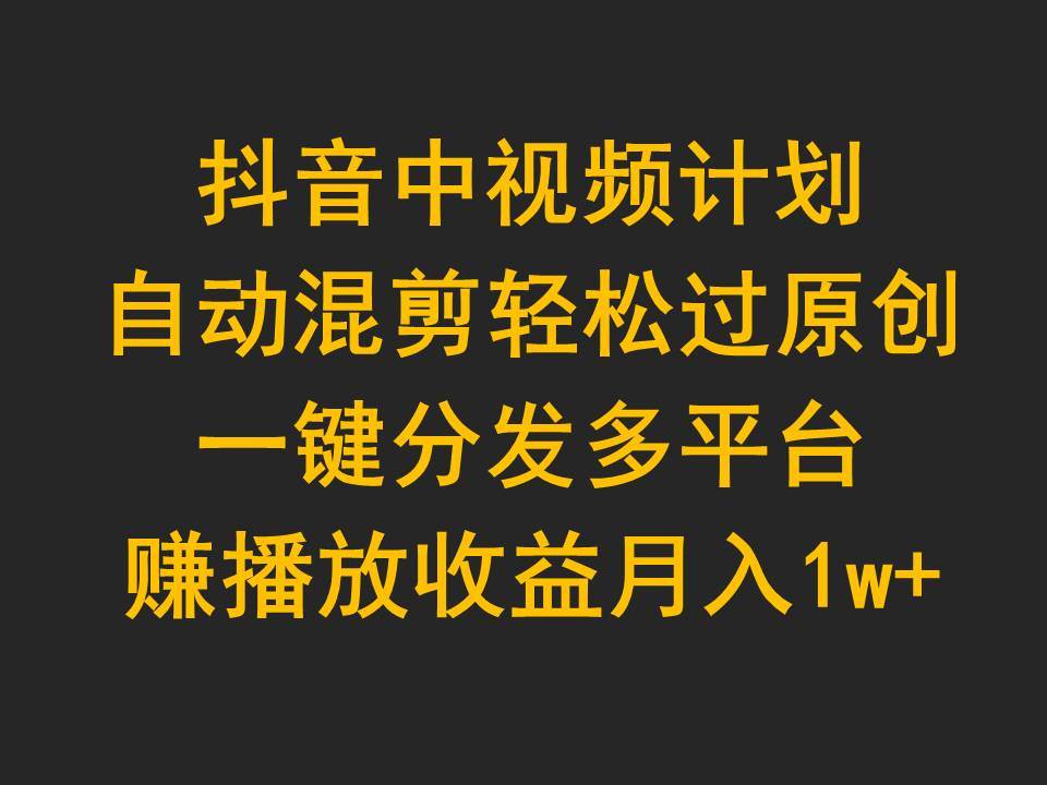 抖音中视频计划，自动混剪轻松过原创，一键分发多平台赚播放收益，月入1w+-靠谱项目库