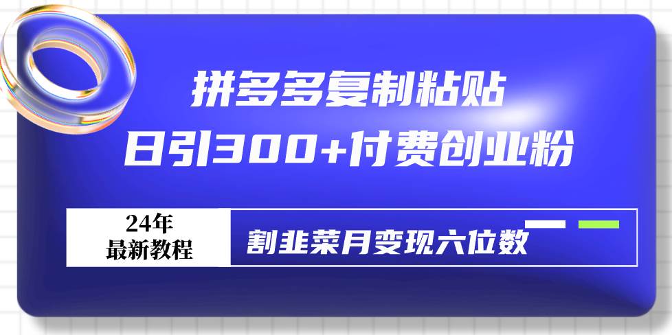 拼多多复制粘贴日引300+付费创业粉，割韭菜月变现六位数最新教程！-靠谱项目库