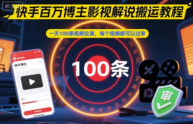 快手百万博主影视解说搬运教程，一天100条视频拉满，每个视频都可以过审-靠谱项目库
