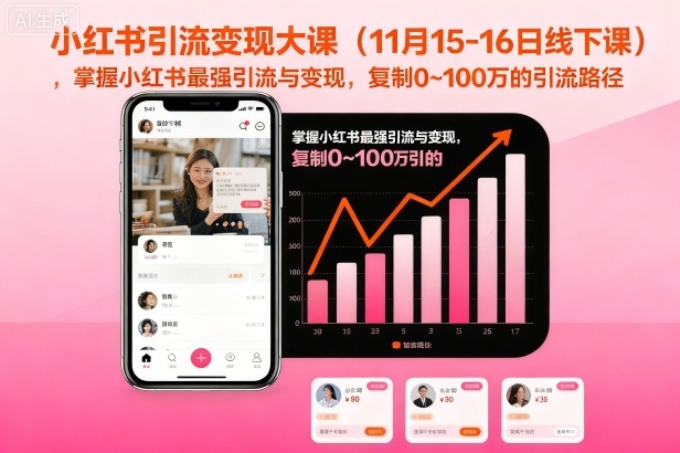 小红书引流变现大课（11月15-16日线下课），掌握小红书最强引流与变现，复制0~100万的引流路径-靠谱项目库