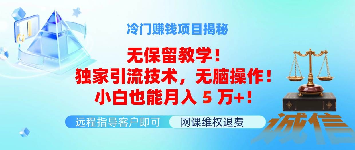 冷门赚钱项目无保留教学！独家引流技术，无脑操作！小白也能月入5万+！-靠谱项目库