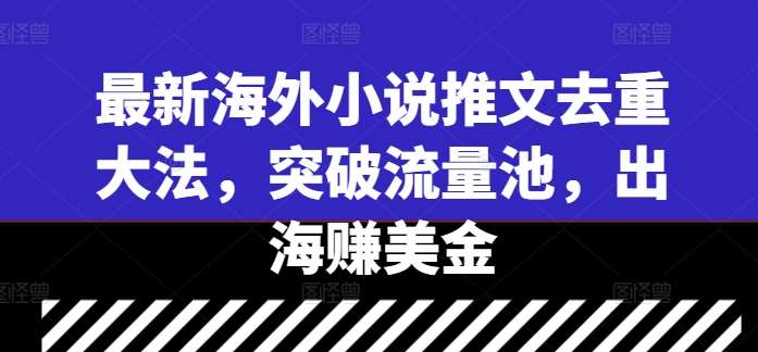 最新海外小说推文去重大法,突破流量池,出海赚美金-靠谱项目库
