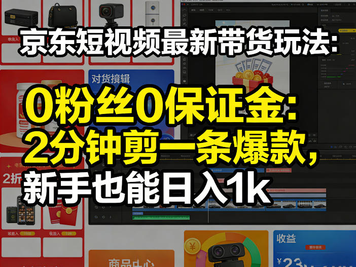 京东短视频最新带货玩法，0粉丝0保证金，2分钟剪一条爆款，新手也能日入1k+【揭秘】-靠谱项目库