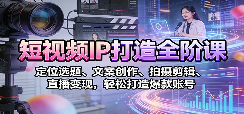短视频IP打造全阶课：定位选题、文案创作、拍摄剪辑、直播变现，轻松打造爆款账号-靠谱项目库