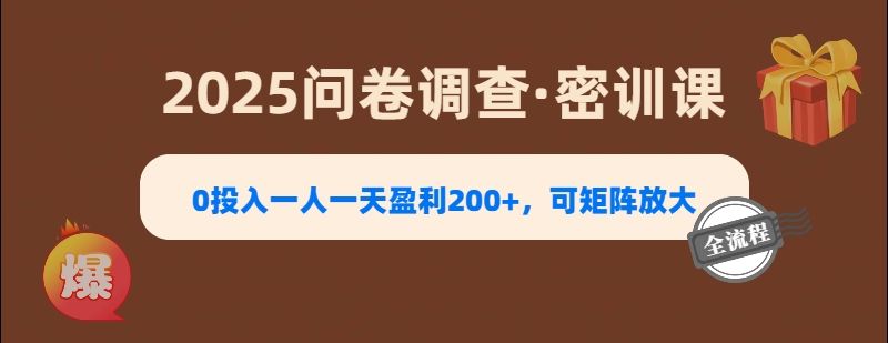 2025《问卷调查》0投入一人一天盈利200+，可矩阵放大-靠谱项目库