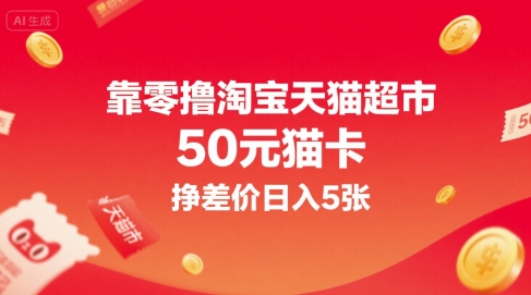 靠零撸淘宝天猫超市50元猫卡，挣差价日入5张-靠谱项目库