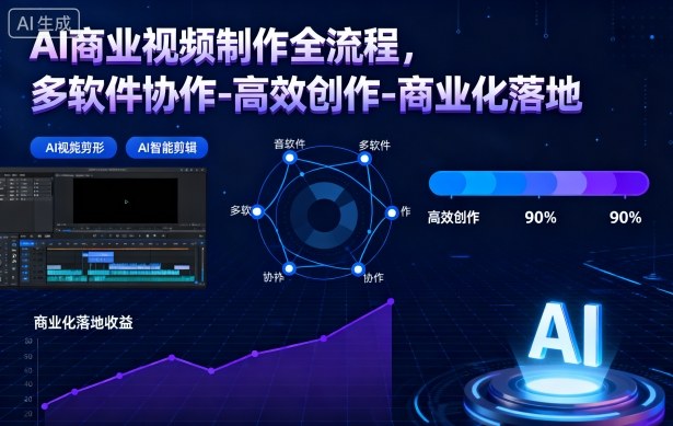 AI商业视频制作全流程，多软件协作-高效创作-商业化落地-靠谱项目库