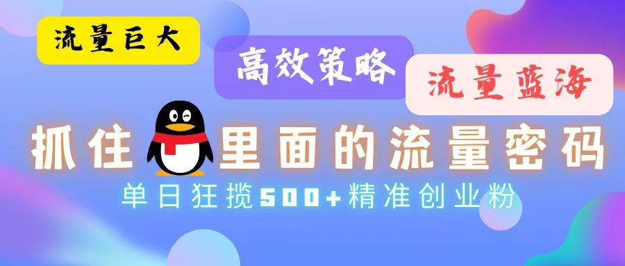 （13068期）流量蓝海，抓住QQ里面的流量密码！高效策略，单日狂揽500+精准创业粉-靠谱项目库