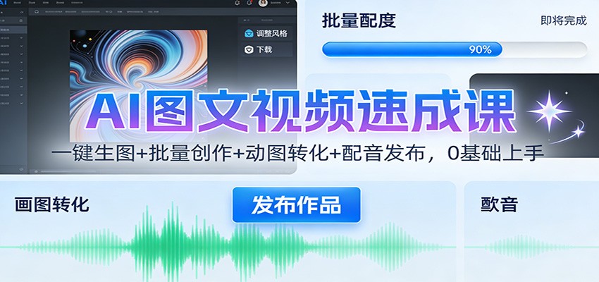 AI图文视频速成课：一键生图+批量创作+动图转化+配音发布，0基础上手-靠谱项目库