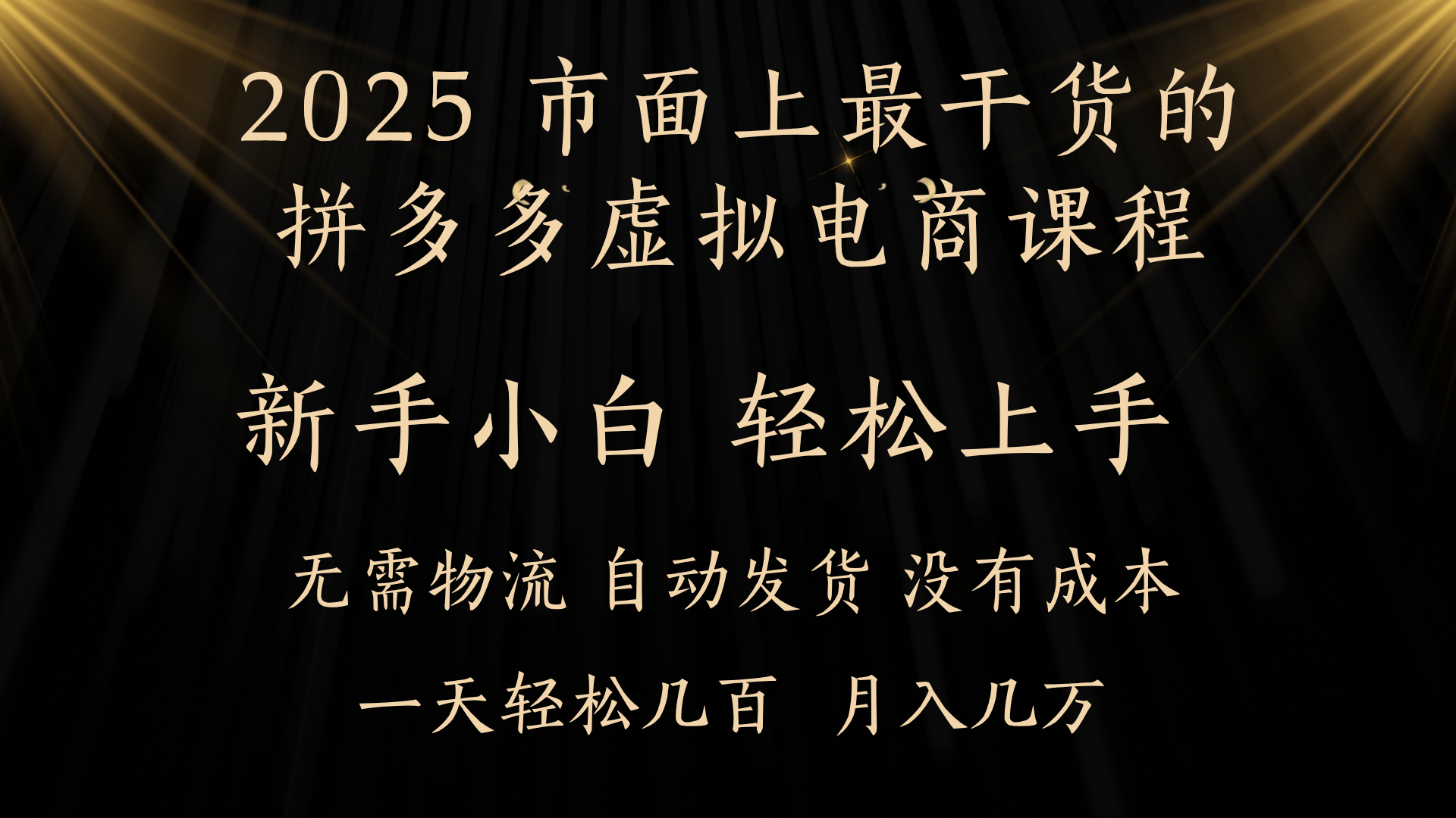 25年最干货的拼多多虚拟电商课程，小白轻松上手，月入过万只是门槛！虚拟电商，如皓月见青天！-靠谱项目库