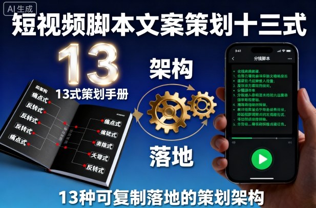 短视频脚本文案策划十三式，13种可复制落地的策划架构-靠谱项目库