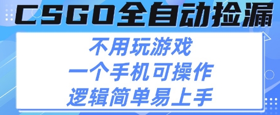 CSGO自动捡漏项目，最新独家玩法，不用挂G不用玩游戏，一个手机即可操作，新手小白轻松月入1W+【揭秘】-靠谱项目库