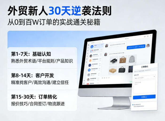 外贸新人30天逆袭法则，教你从0到百W订单的实战通关秘籍-靠谱项目库