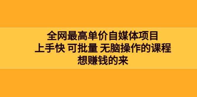 全网最单高价自媒体项目：上手快 可批量 无脑操作的课程，想赚钱的来-靠谱项目库