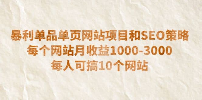 暴利单品单页网站项目和SEO策略 每个网站月收益1000-3000 每人可搞10个-靠谱项目库