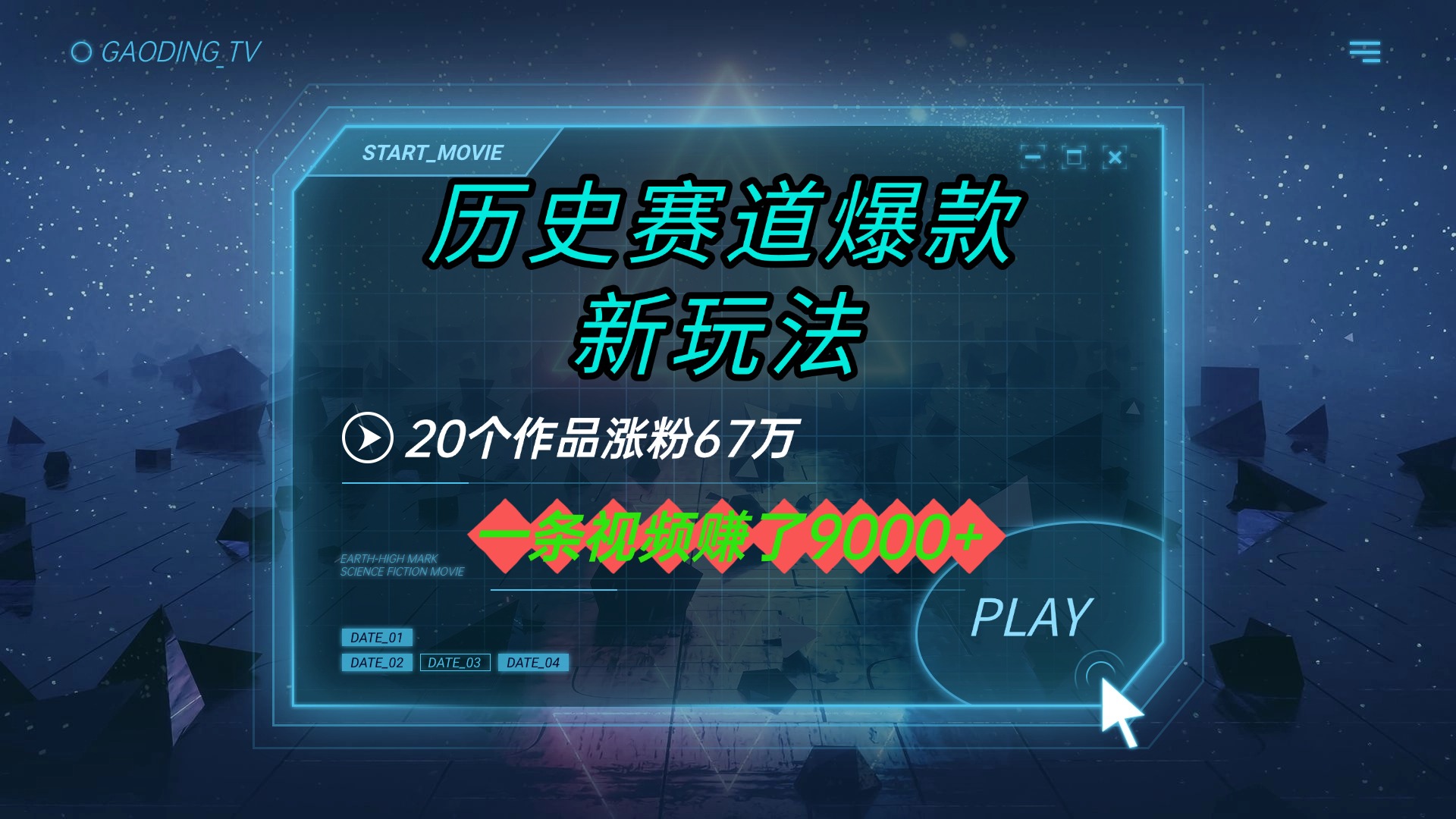 20个作品涨粉67万，一条视频赚了9000+，历史赛道爆款新玩法-靠谱项目库