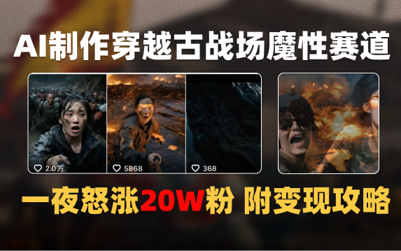 AI制作穿越古战场视频一夜涨粉20W保姆级教学（附AI变现指南）-靠谱项目库