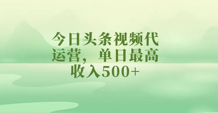 今日头条视频代运营，单日最高收入500+-靠谱项目库