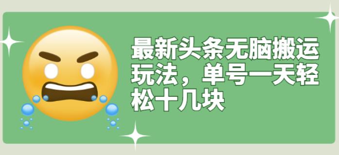 最新头条无脑搬运玩法，单号一天轻松十几块【视频教程+搬运软件】-靠谱项目库