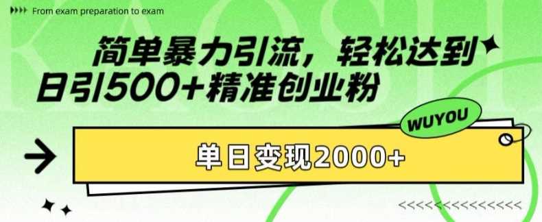 简单暴力引流轻松达到日引500+精准创业粉，单日变现2k【揭秘】-靠谱项目库