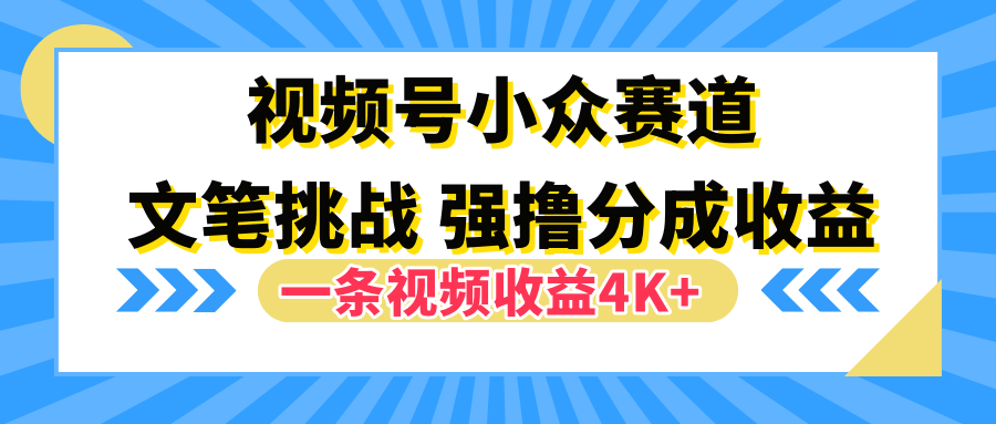 视频号小众赛道，文笔挑战，一条视频收益4K+-靠谱项目库