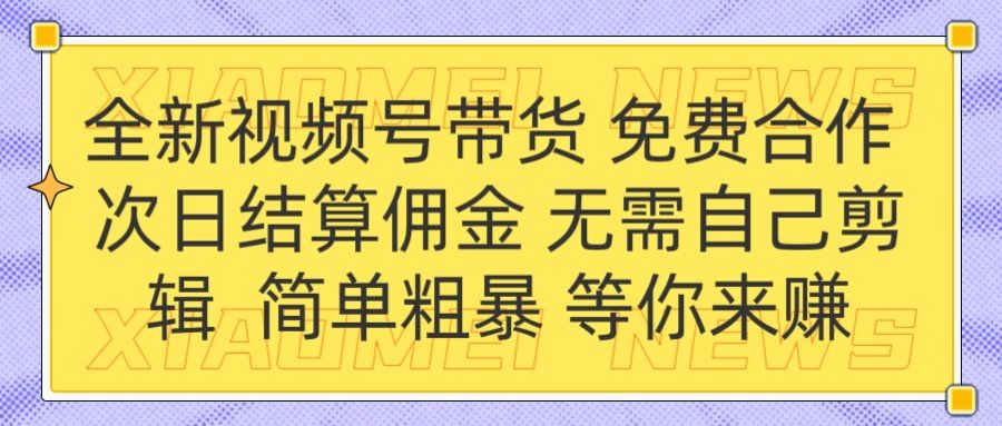 全新视频号 免费合作 佣金次日结算 无需自己剪辑-靠谱项目库