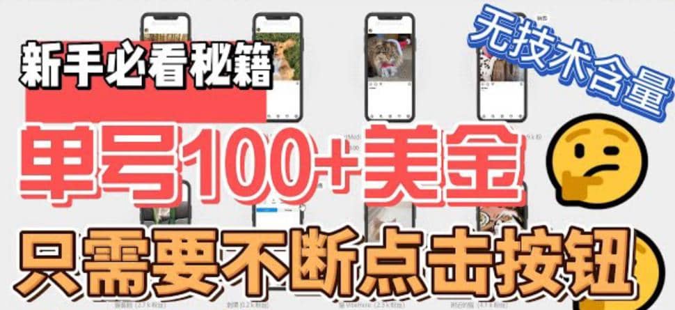 最新无脑只需不断点击按钮，单号100美金暴利项目，可批量操作-靠谱项目库