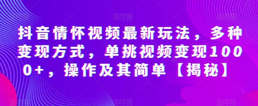 抖音情怀视频最新玩法，多种变现方式，单挑视频变现1000+，操作及其简单【揭秘】-靠谱项目库