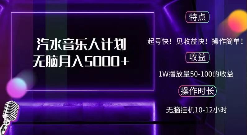 抖音汽水音乐人，计划无脑月入5000+-靠谱项目库