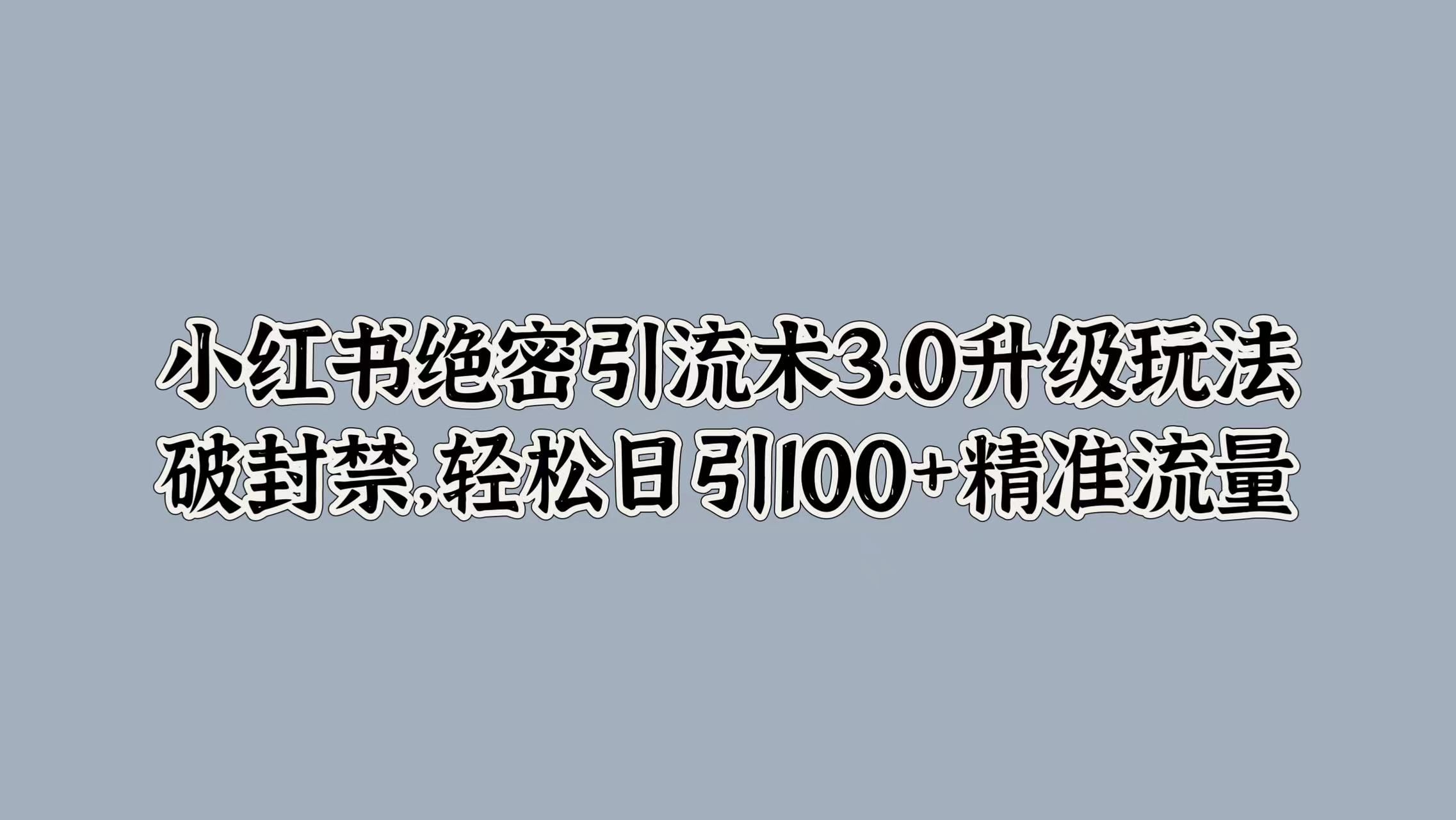 小红书绝密引流术3.0升级玩法，破封禁，轻松日引100+精准流量-靠谱项目库