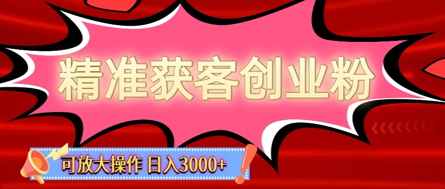 精准获客创业粉轻松变现，操作简单可放大，单日轻松3000+-靠谱项目库