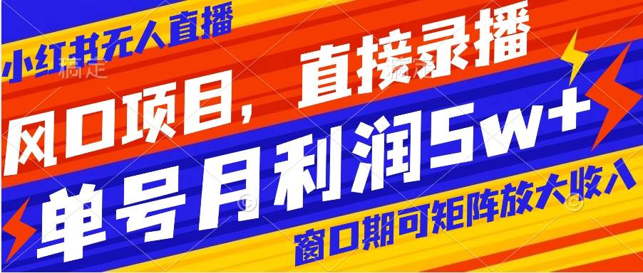 （8196期）风口项目，小红书无人直播带货，直接录播，可矩阵，月入5w+-靠谱项目库
