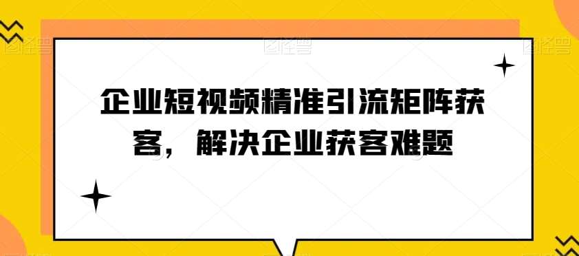 企业短视频精准引流矩阵获客，解决企业获客难题-靠谱项目库