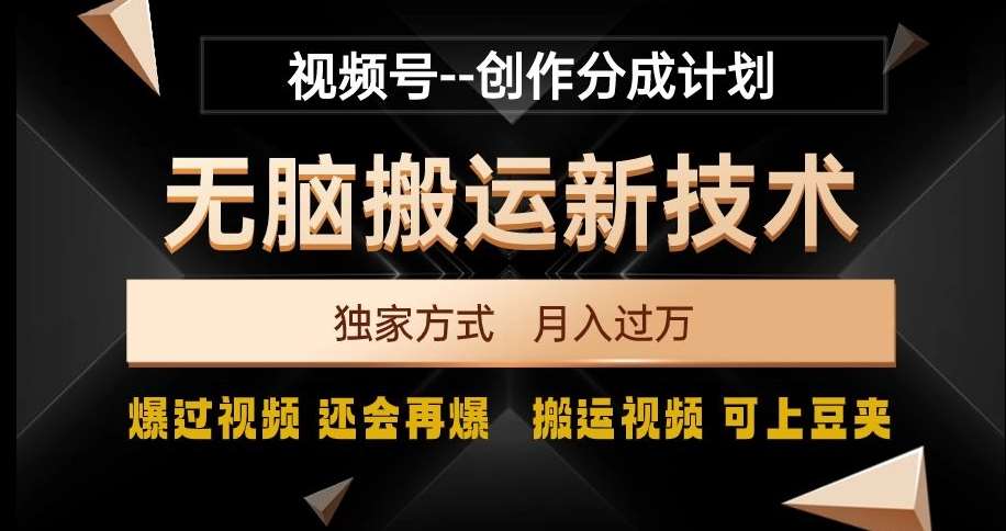视频号无脑搬运新技术，破原创壕流量，独家方式，爆过视频，还会再爆【揭秘】-靠谱项目库