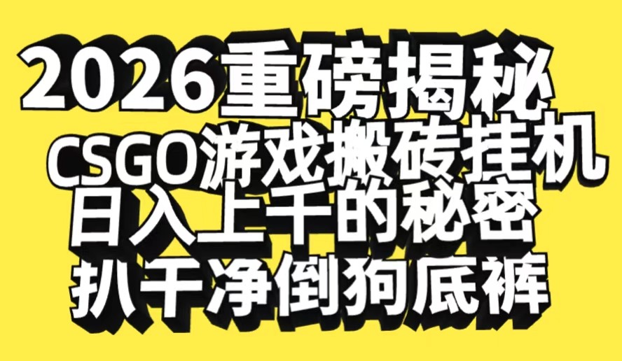 2026开年重磅解密，CSGO游戏搬砖挂机日入上千的秘密，把倒狗的底裤扒干-靠谱项目库