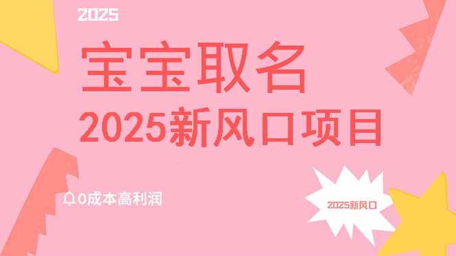 （14593期）2025新风口项目宝宝取名，0成本高利润，附保姆级教程，月入过万不是梦-靠谱项目库