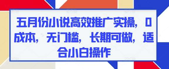 五月份小说高效推广实操，0成本，无门槛，长期可做，适合小白操作-靠谱项目库