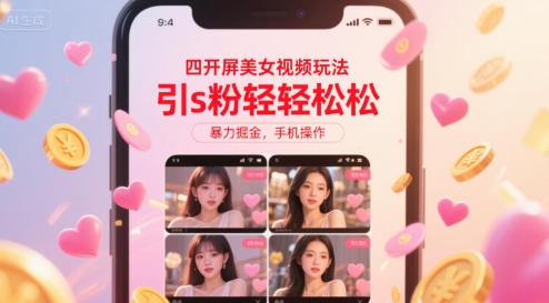 四开屏美女视频玩法，引s粉轻轻松松，暴力掘金，手机操作【揭秘】-靠谱项目库