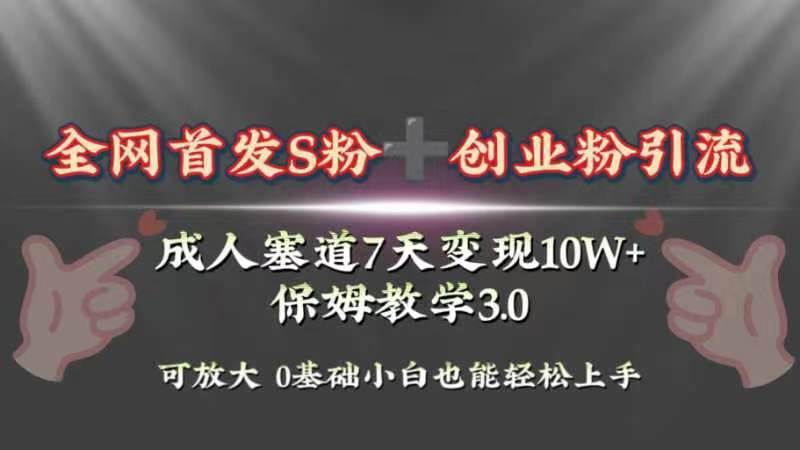 全网首发s粉加创业粉引流变现，成人用品赛道7天变现10w+保姆教学3.0-靠谱项目库