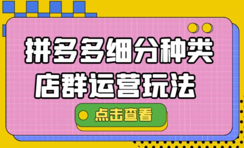 拼多多细分种类店群运营玩法3.0，11月最新玩法，小白也可以操作-靠谱项目库