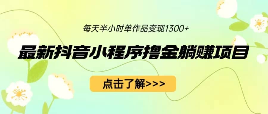 最新抖音小程序撸金躺赚项目，一部手机每天半小时，单个作品变现1300+-靠谱项目库