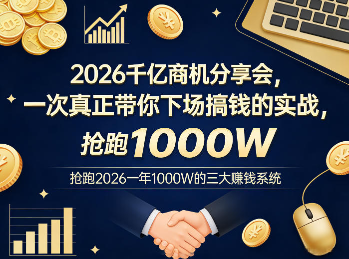 2026千亿商机分享会，一次真正带你下场搞钱的实战，抢跑2026一年1000W的三大賺钱系统-靠谱项目库
