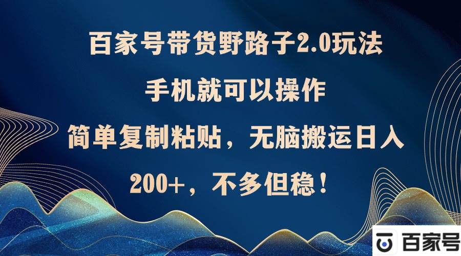 （12804期）百家号带货野路子2.0玩法，手机就可以操作，简单复制粘贴，无脑搬运日…-靠谱项目库