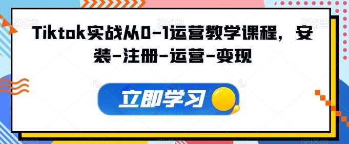 Tiktok实战从0-1运营教学课程，安装-注册-运营-变现-靠谱项目库